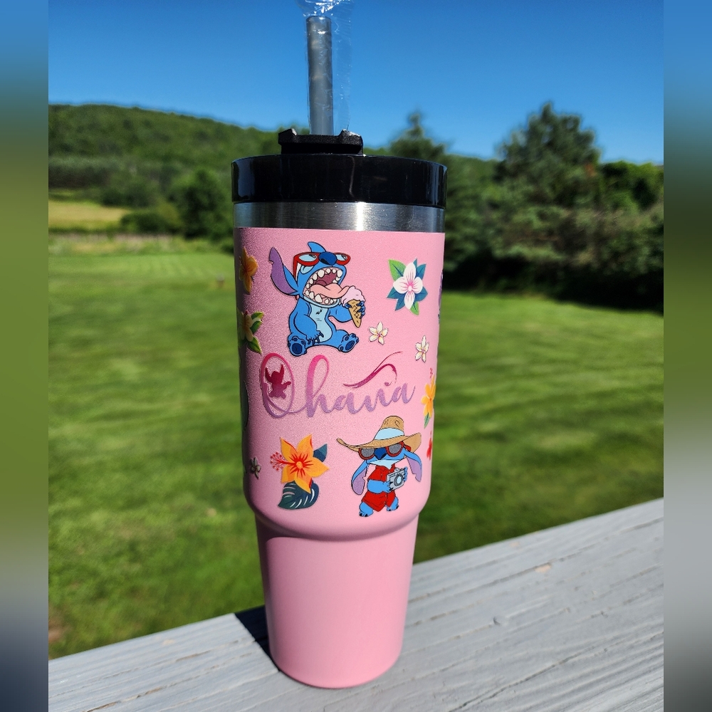 Stitch Pink Hawaii Themed Tumbler